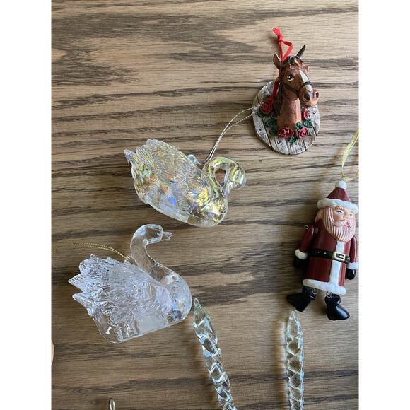 Vintage Christmas Tree Ornament Lot Variety Lot of 11 Wood Glass Needlepoint - Picture 4 of 9